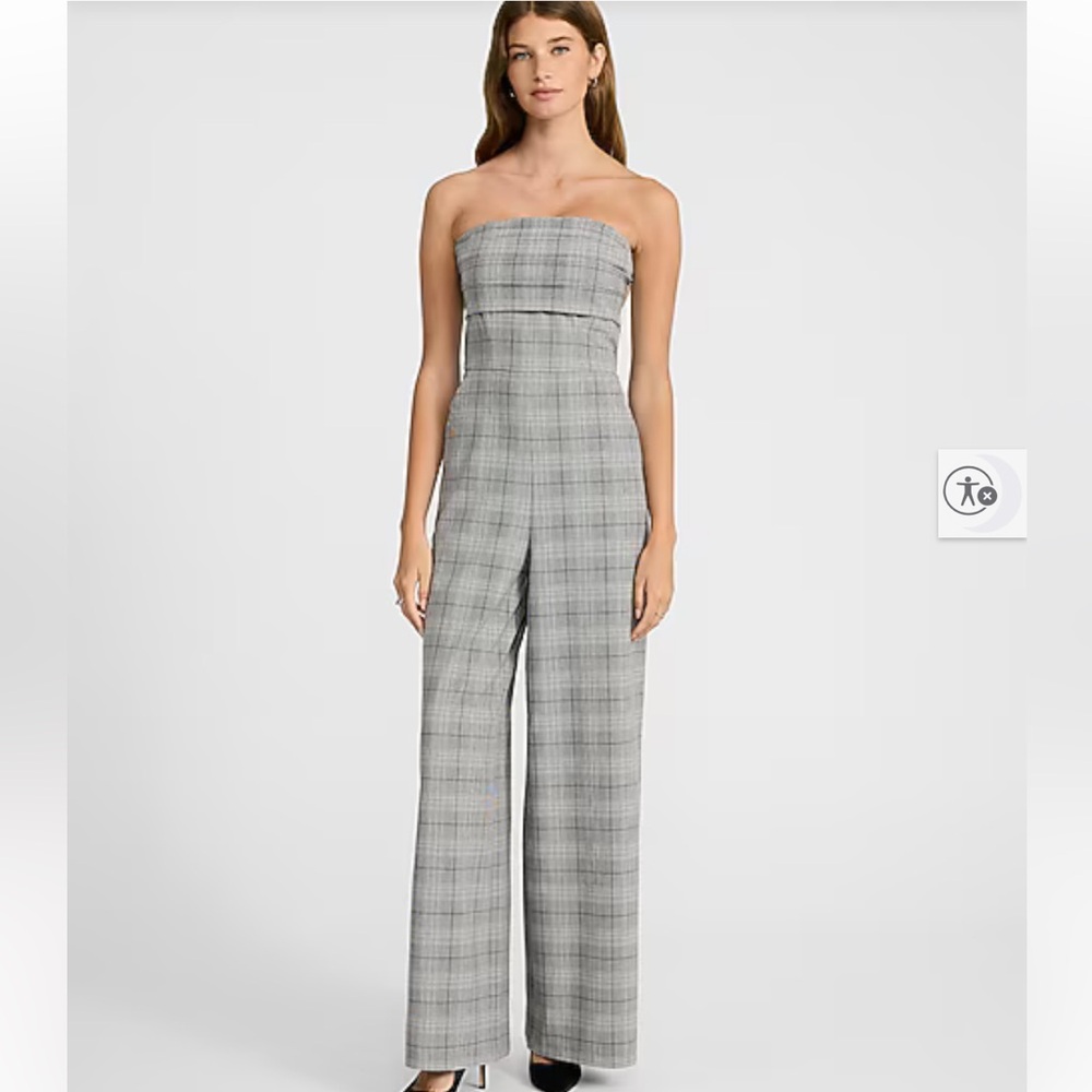 Express Strapless Gray Plaid Jumpsuit